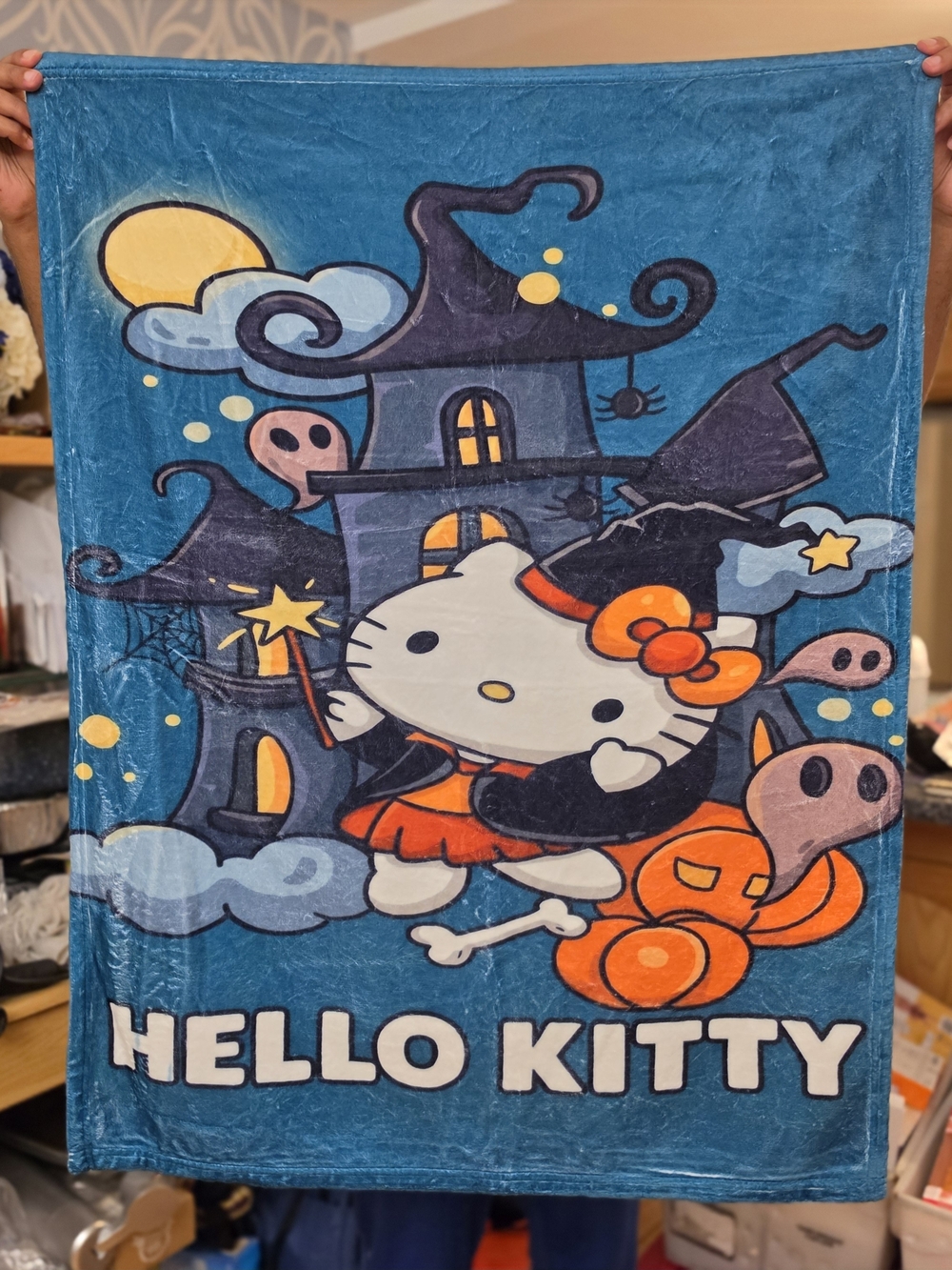 Sanrio Hello Kitty Halloween Throw Blanket - Blue, Orange & White